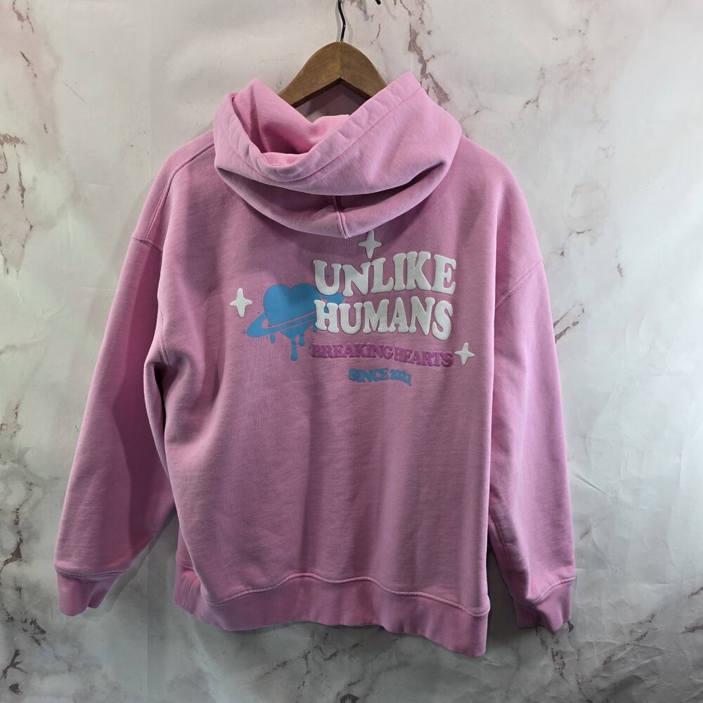 Unlike Humans Hoodie Mens Medium Pink Pullover Sweatshirt Finish Line